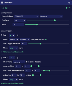 Harmonia AI RSI Runbot triggers, divergence and pullback in zone